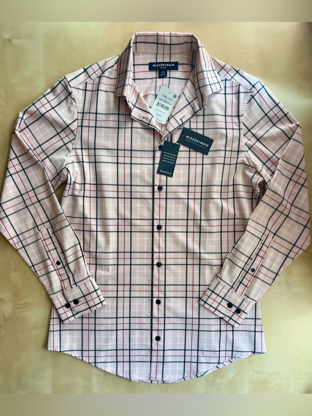 Mizzen+Main Light Pink Plaid Stretch Dress Shirt